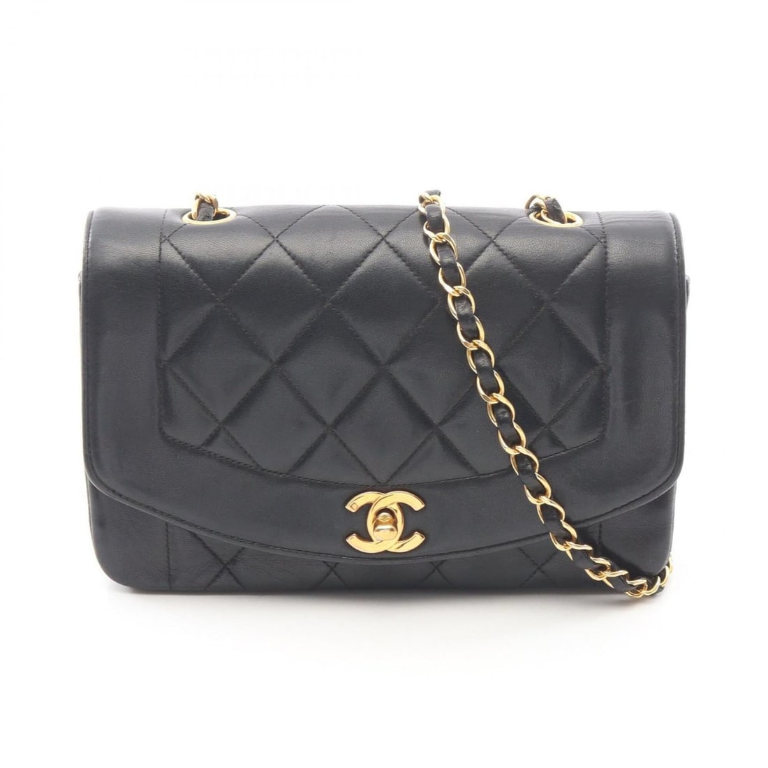 Chanel Matelassé Diana Flap Shoulder Bag/Handbag, Lambskin Leather, Women's, Black (A01164): --- Catalog ---Category: SizeSize (HxWxD): 14cm x 22cm x 7cm / 5.51'' x 8.66'' x 2.75''Category: DesignType: Handbag, Shoulder bagColor: BlackGender: WomenMaterial: Leather Hardware Color: GoldLeather