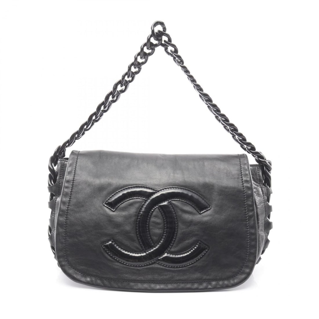 Chanel Coco Mark Chain Shoulder Bag/Handbag, Lambskin Leather, Women's, Black: --- Catalog ---Category: SizeSize (HxWxD): 22cm x 32cm x 10cm / 8.66'' x 12.59'' x 3.93''Category: DesignType: Handbag, Shoulder bagColor: BlackGender: WomenMaterial: Leather Leather/Fur Type: Lambski