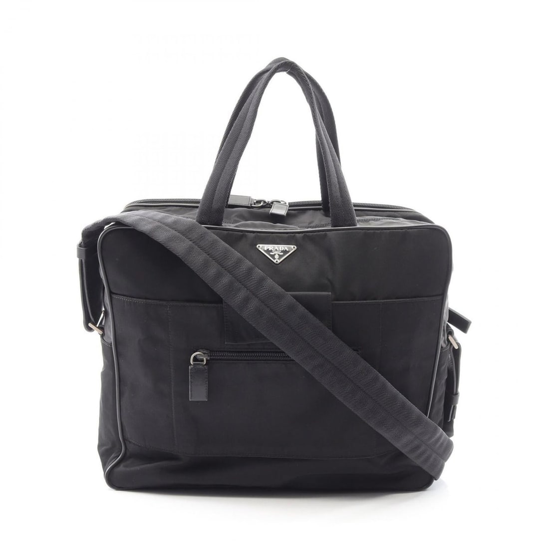 Prada PRADA Triangle Logo 2-Way Business Bag Handbag Nylon Leather Men's Black: --- Catalog ---Category: SizeSize (HxWxD): 9cm x 34cm x 11cm / 3.54'' x 13.38'' x 4.33''Category: DesignType: HandbagColor: BlackGender: MenMaterial: Nylon Category: GeneralBrand: Prada--- Item List -