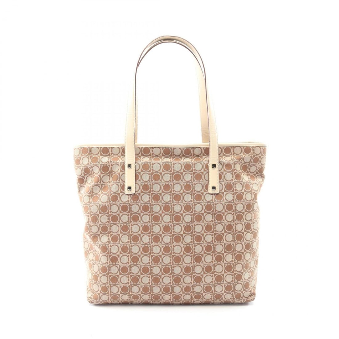 Salvatore Ferragamo Gancini Tote Bag Handbag Canvas Leather Women's Beige/White 21 2812: --- Catalog ---Category: SizeSize (HxWxD): 32cm x 33cm x 11cm / 12.59'' x 12.99'' x 4.33''Category: DesignType: Handbag, Tote bagColor: Beige, WhiteGender: WomenMaterial: Canvas , Leather Category: Ge