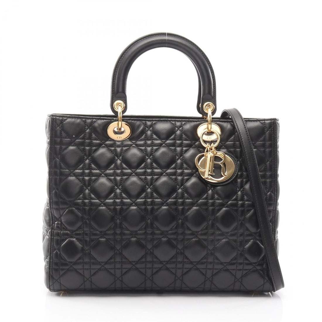 Christian Dior Dior Lady Large Cannage 2-Way Handbag, Leather, Women's, Black: --- Catalog ---Category: SizeSize (HxWxD): 25cm x 32cm x 11cm / 9.84'' x 12.59'' x 4.33''Category: DesignType: HandbagColor: BlackGender: WomenMaterial: Leather Category: GeneralBrand: Christian Dior-