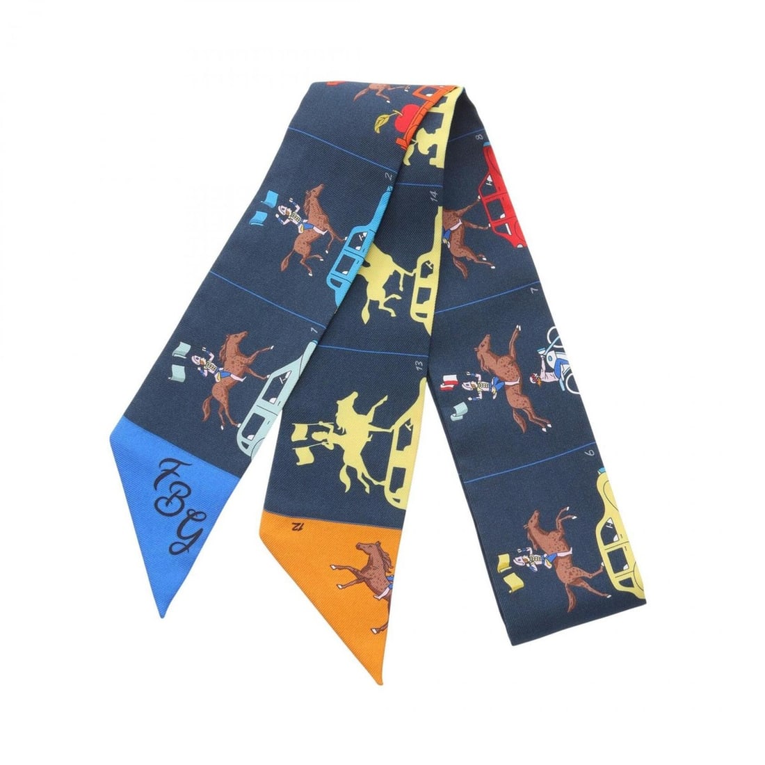 Hermes Twilly HERMES PARADE Ribbon Scarf Muffler Silk Women's Navy Multicolor (1 of 11)