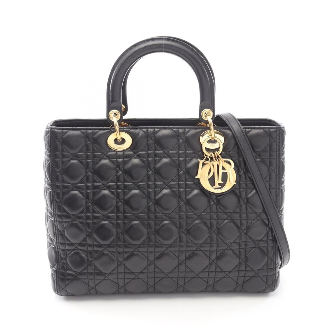 Christian Dior Dior Lady Large Cannage 2-Way Handbag, Leather, Women's, Black: --- Catalog ---Category: SizeSize (HxWxD): 25cm x 32cm x 11cm / 9.84'' x 12.59'' x 4.33''Category: DesignType: HandbagColor: BlackGender: WomenMaterial: Leather Category: GeneralBrand: Christian Dior-