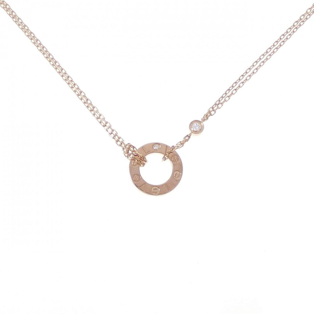 Cartier Love Necklace: --- Catalog ---Category: SizePendant Size: 13mm x 13mm / 0.51'' x 0.51''Neck Circumference: 42 cm - 45 cm / 16.53'' - 17.71''Category: DesignColor: Pink goldStone: DiamondGender: WomenMaterial: Pink g