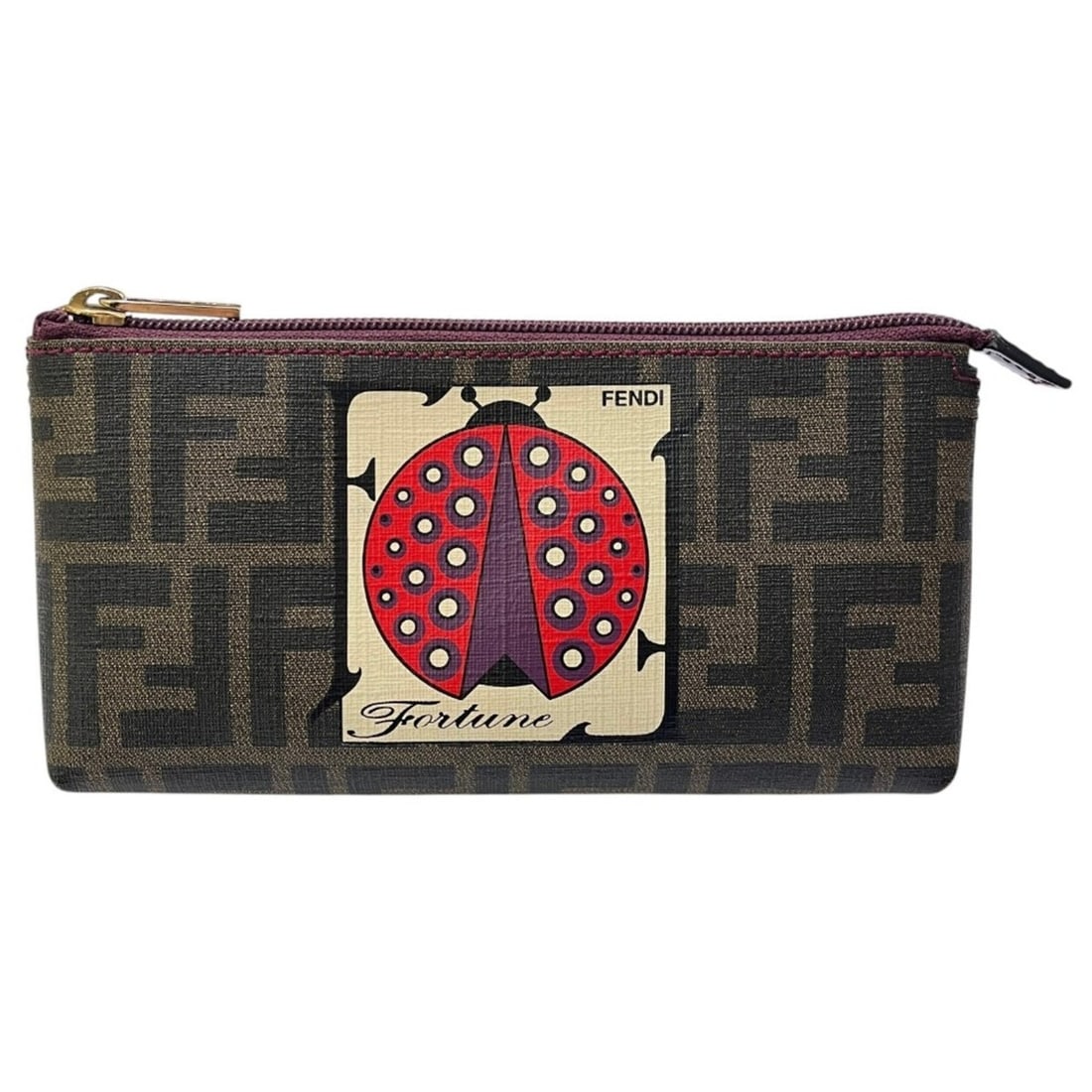 FENDI 7N0038 Zucca Logo Ladybug Handbag Pouch Small Item Storage Cosmetic Men's Women's Brown (1 of 15)