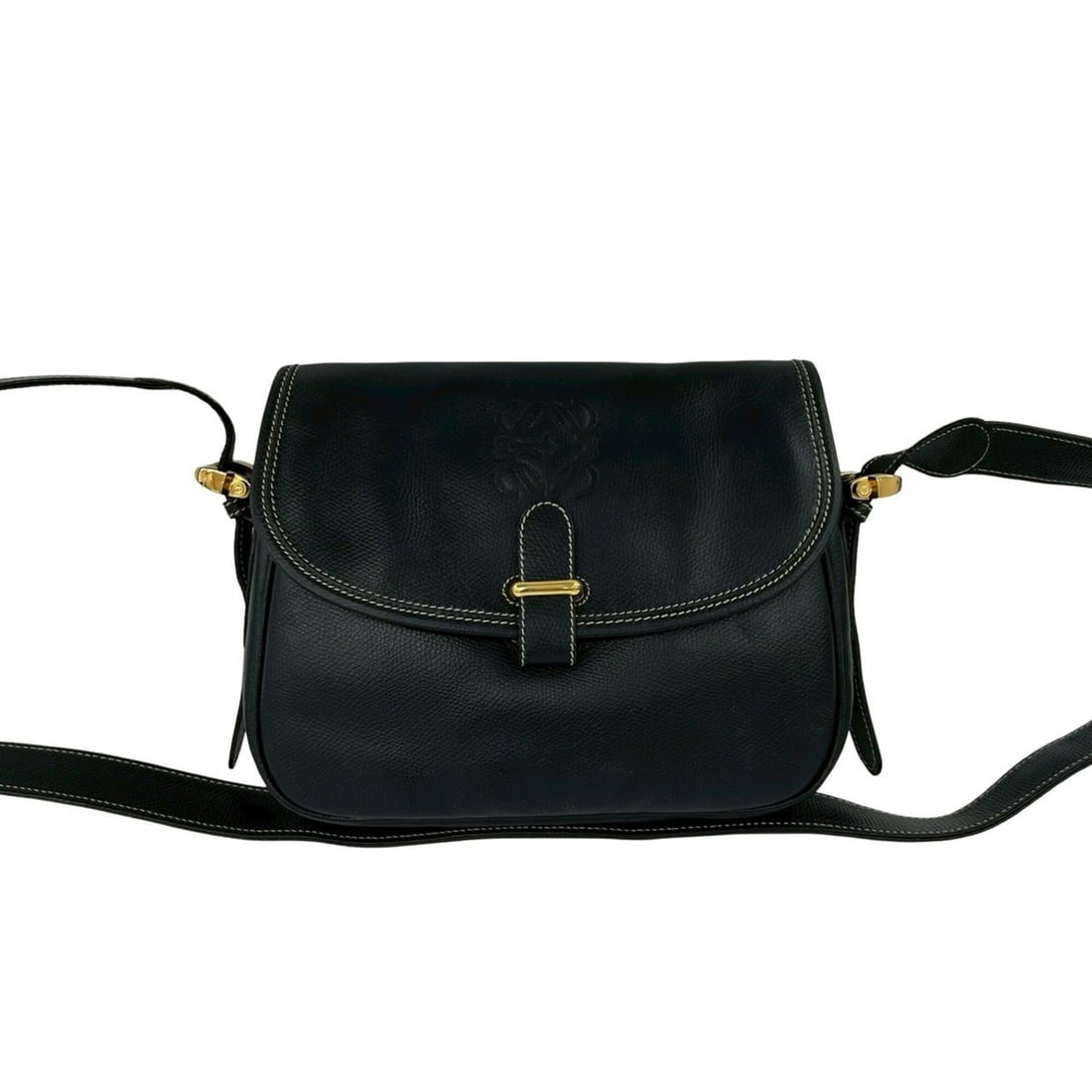 LOEWE Vintage Anagram Logo Leather Shoulder Bag/Pouch/Sacoche, Black, 37401: --- Catalog ---Category: SizeSize (HxWxD): 20.5cm x 24.5cm x 8cm / 8.07'' x 9.64'' x 3.14''Category: DesignType: Pochette, Shoulder bagColor: BlackGender: WomenMaterial: Leather Category: GeneralBrand