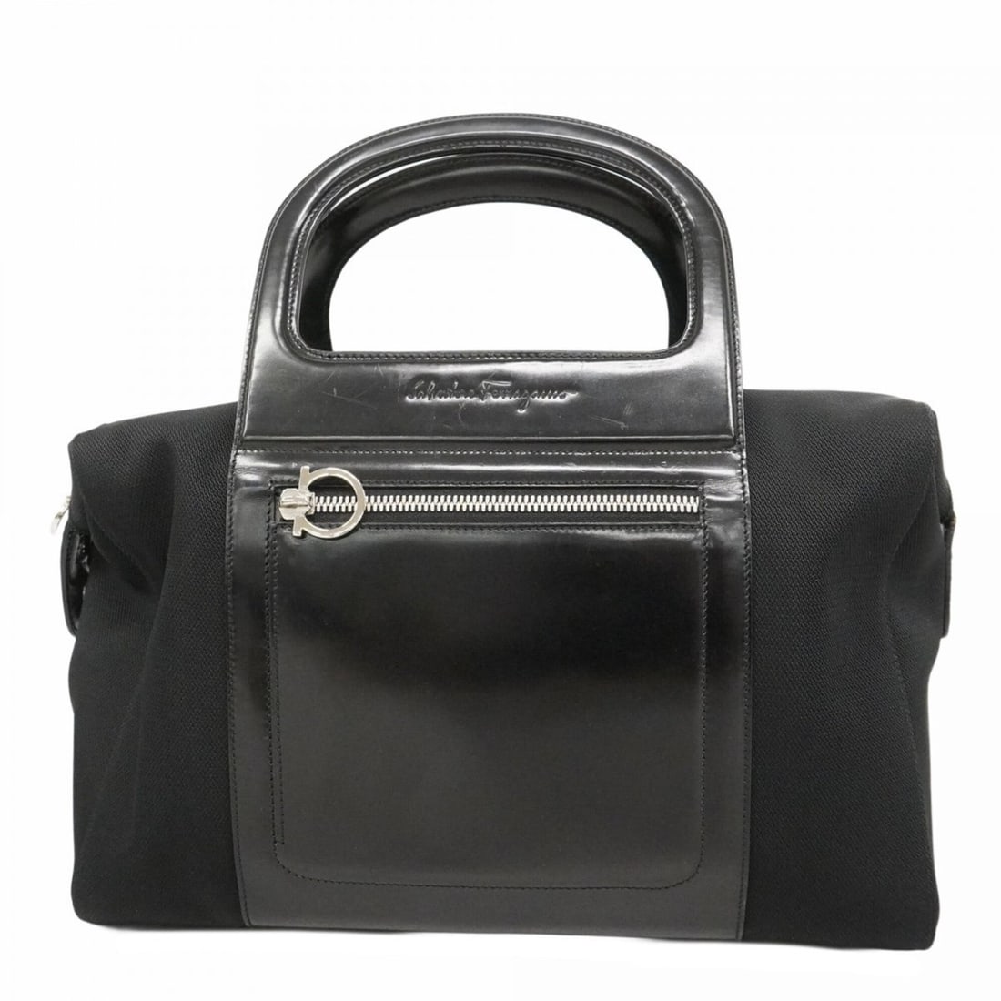 Salvatore Ferragamo Gancini Nylon Handbag, Black, Women's: --- Catalog ---Category: SizeSize (HxWxD): 23cm x 31.5cm x 13cm / 9.05'' x 12.4'' x 5.11''Category: DesignType: HandbagColor: BlackGender: WomenMaterial: Nylon Hardware Color: SilverCategory: GeneralB