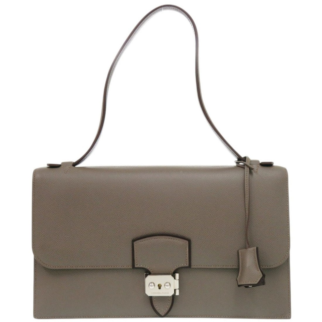 Excellent condition Hermes Irico Elan 32, Veau Epsom leather, Etoupe silver hardware, ?O stamp: --- Catalog ---Category: SizeSize (HxWxD): 19cm x 32cm x 6cm / 7.48'' x 12.59'' x 2.36''Category: DesignType: Shoulder bagColor: EtainGender: WomenMaterial: Epsom leather Category: GeneralBrand: Herme