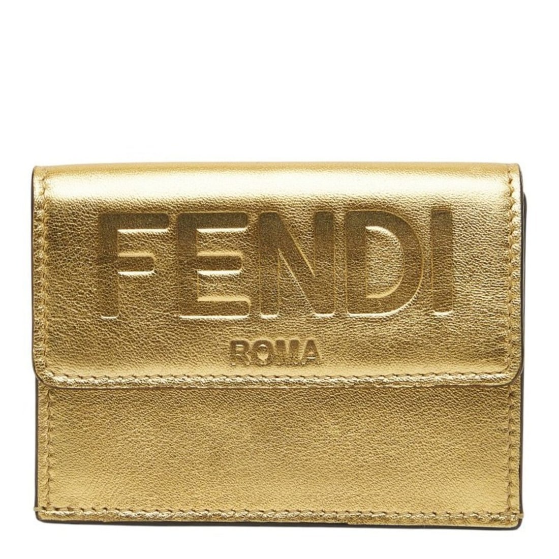Fendi Tri-fold Wallet Compact Gold Leather Women's FENDI (1 of 11)
