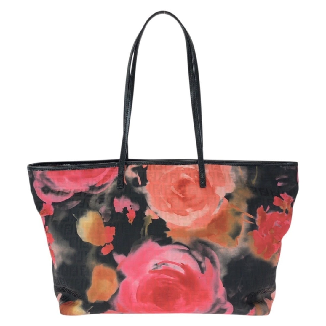 FENDI Zucchino Floral Tote Bag/Shoulder Bag for Women (8BH185) - Black, Pink, Orange Nylon and: --- Catalog ---Category: SizeSize (HxWxD): 27cm x 46cm x 14cm / 10.62'' x 18.11'' x 5.51''Category: DesignType: Shoulder bag, Tote bagColor: Black, Orange, PinkGender: WomenMaterial: Nylon , Leather C