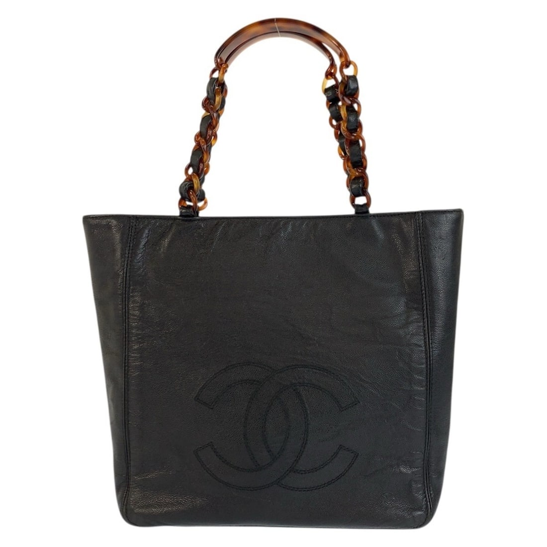 CHANEL Vintage Coco Mark Marble Chain Black Leather Tote Bag Shoulder for Women: --- Catalog ---Category: SizeSize (HxWxD): 26cm x 33cm x 11cm / 10.23'' x 12.99'' x 4.33''Category: DesignType: Shoulder bag, Tote bagColor: Black, MarbleGender: WomenMaterial: Leather Category: Gener