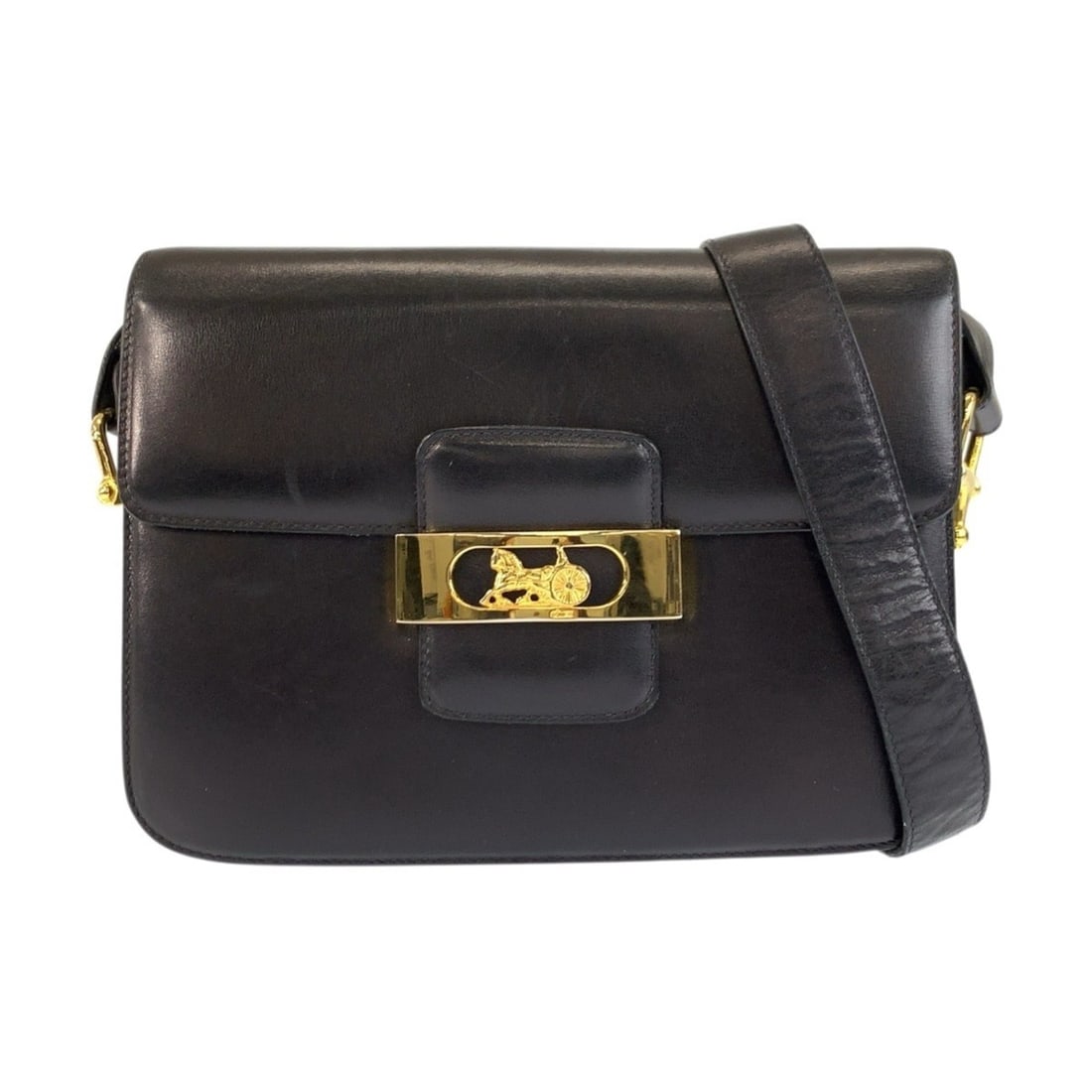 CELINE Celine Carriage Hardware Black Leather Shoulder Bag with Gold for Women: --- Catalog ---Category: SizeSize (HxWxD): 17cm x 23cm x 5cm / 6.69'' x 9.05'' x 1.96''Category: DesignType: Shoulder bagColor: BlackGender: WomenMaterial: Leather Category: GeneralBrand: CelineCountr