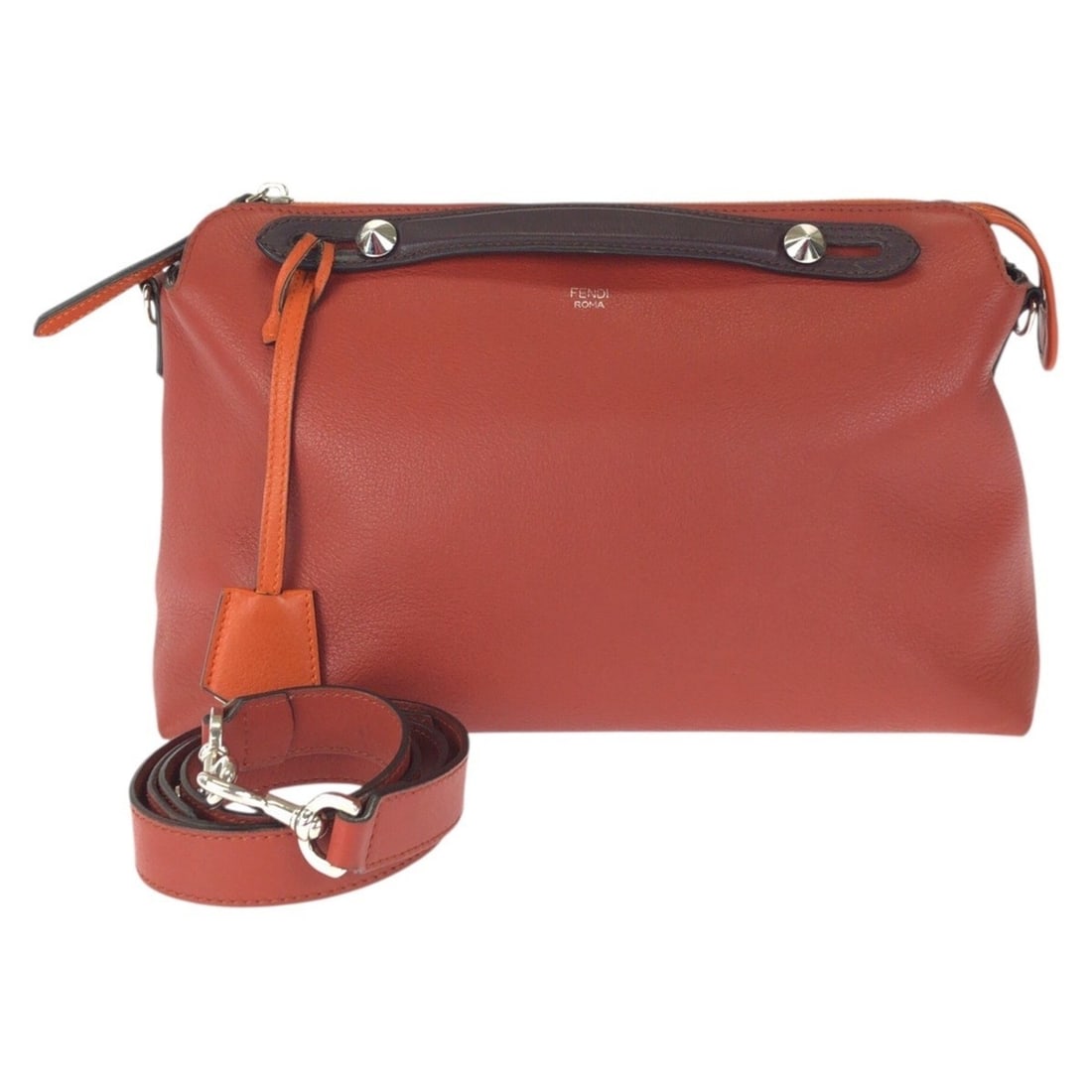 FENDI By The Way 2-way Large Orange Brown Leather Shoulder Bag/Handbag for Women: --- Catalog ---Category: SizeSize (HxWxD): 20cm x 32cm x 15cm / 7.87'' x 12.59'' x 5.9''Category: DesignType: Handbag, Shoulder bagColor: Brown, OrangeGender: WomenMaterial: Leather Category: GeneralB