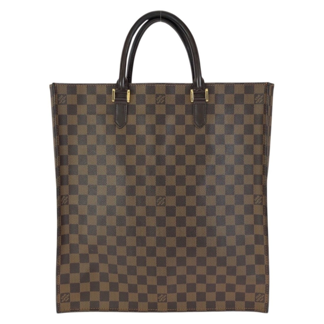 LOUIS VUITTON Damier Ebene Sac Plat Brown Leather Tote Bag with Gold Hardware N51140: --- Catalog ---Category: SizeSize (HxWxD): 38cm x 35cm x 8cm / 14.96'' x 13.77'' x 3.14''Category: DesignType: Handbag, Tote bagColor: Brown, Damier Canvas, EbeneGender: MenMaterial: PVC , Leather Cat