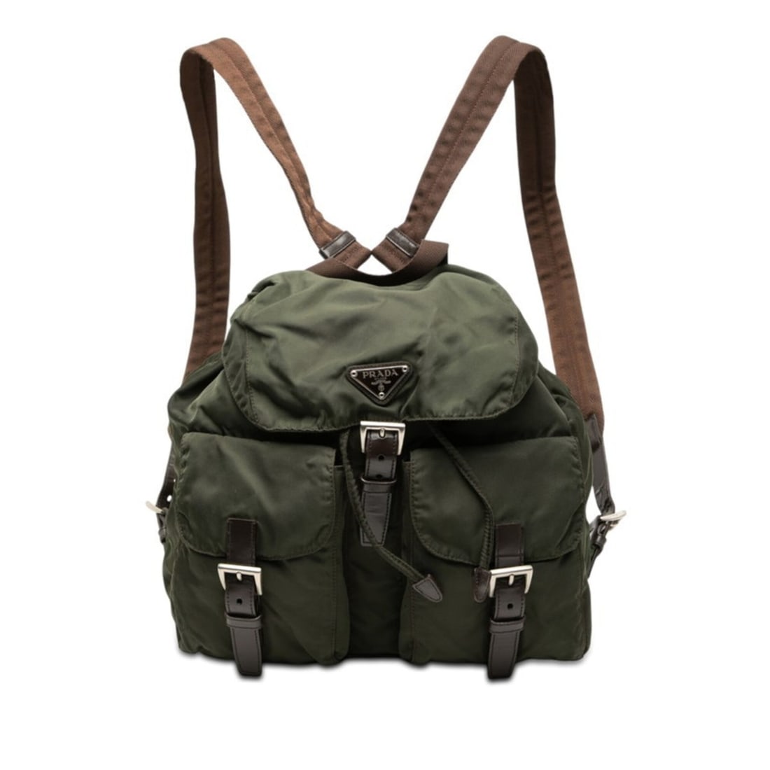 Prada Triangle Logo Plate Backpack Daypack Green Tessuto Nylon Women's PRADA: --- Catalog ---Category: SizeSize (HxWxD): 32cm x 29cm x 14cm / 12.59'' x 11.41'' x 5.51''Category: DesignType: BackpackColor: GreenGender: WomenMaterial: Nylon Category: GeneralBrand: Prada--- Item L