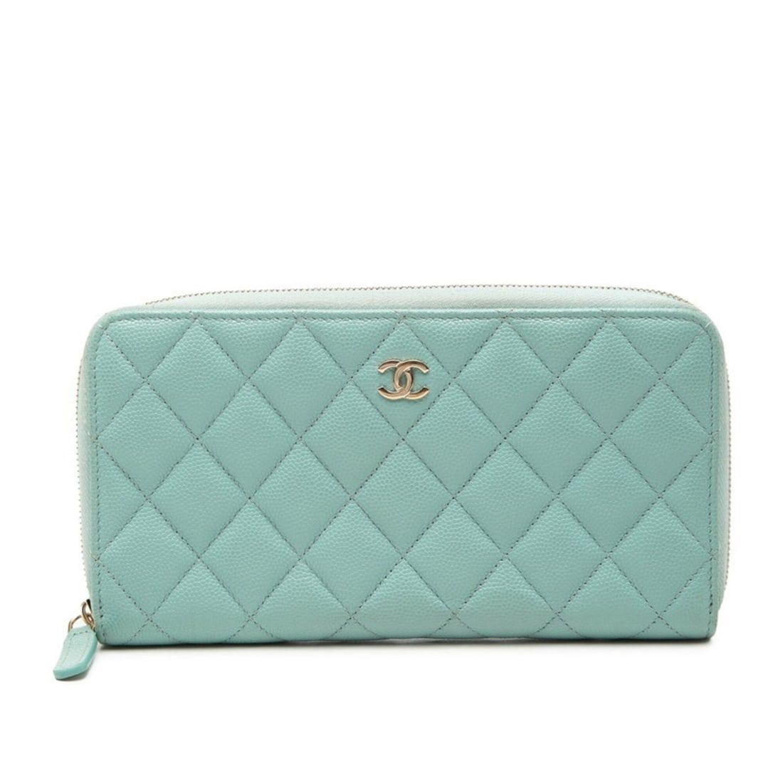 Chanel Coco Mark Matelassé Round Zip Long Wallet AP0242 Light Blue Caviar Leather Women's CHANEL (1 of 9)