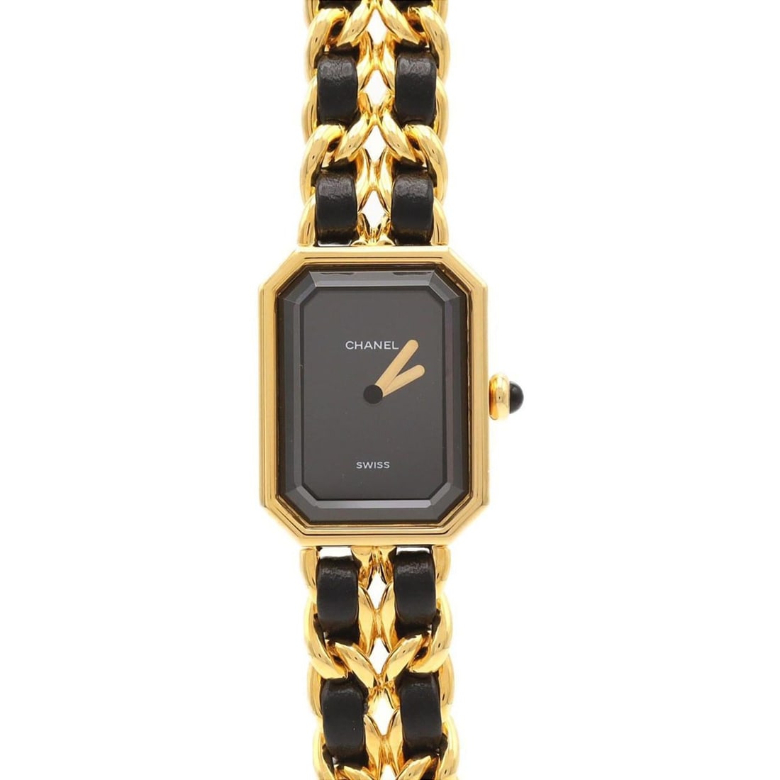 Chanel Première GP S size H0001 Quartz Watch: --- Catalog ---Category: SizeWrist Size: 13cm / 5.11''Case Diameter: 20mm / 0.79''Category: DesignType: WristwatchGender: WomenColor (Dial): BlackMaterial (Band): Gold platedMaterial (Case): Gold plat