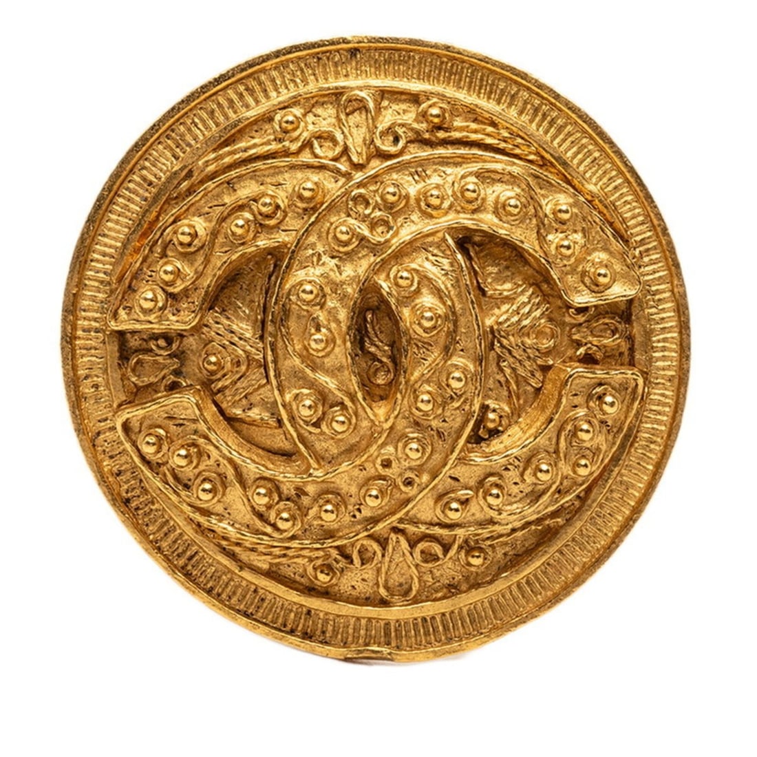 Chanel Coco Mark Round Logo Brooch 94A Gold Plated Women's CHANEL: --- Catalog ---Category: SizeSize (HxWxD): 47.7cm x 47.7cm / 18.77'' x 18.77''Category: DesignType: BroochColor: GoldGender: WomenMaterial: Gold platingCategory: GeneralBrand: Chanel--- Item List