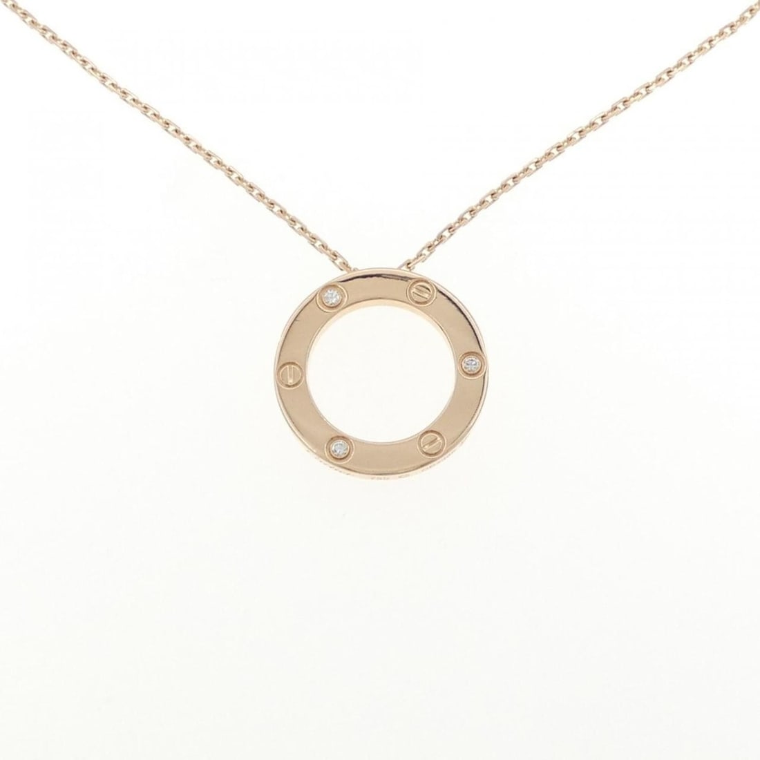 Cartier Love Necklace with Half Diamonds: --- Catalog ---Category: SizePendant Size: 23.5mm / 0.92''Neck Circumference: 42 cm / 16.53''Category: DesignStone: DiamondGender: WomenMaterial: Pink gold (18K)Necklace Type: NecklaceCategory: