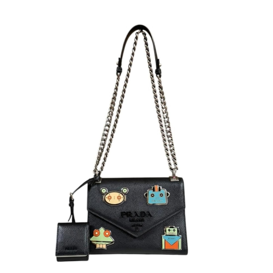 Prada Monochrome Shoulder Bag, Leather 1BD127, Black, Women's, PRADA Double Chain: --- Catalog ---Category: SizeSize (HxWxD): 13.5cm x 20.5cm x 9.5cm / 5.31'' x 8.07'' x 3.74''Category: DesignType: Shoulder bagColor: BlackGender: WomenMaterial: Leather Category: GeneralMPN: 1BD127Br