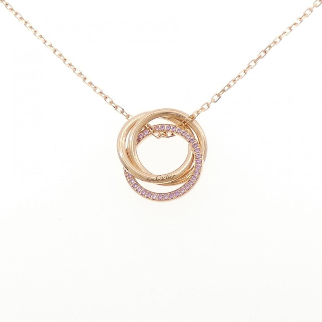 Cartier Trinity Necklace: --- Catalog ---Category: SizePendant Size: 19.8mm x 18.3mm / 0.77'' x 0.72''Neck Circumference: 42 cm - 45 cm / 16.53'' - 17.71''Category: DesignStone: SapphireGender: WomenMaterial: Pink gold (18K)Pe