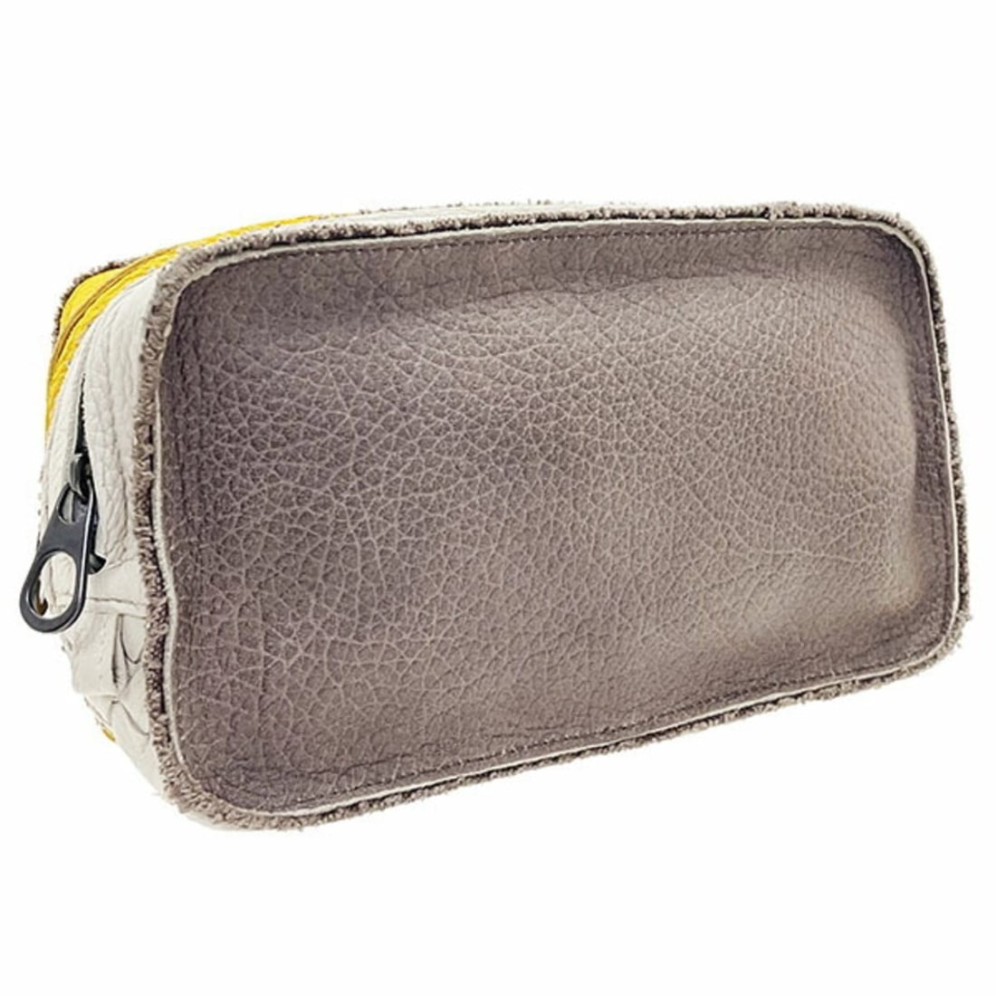 Bottega Veneta Intrecciato Separate Pouch, Leather, Gray-Brown, Ivory, Yellow, Three Colors, Double (1 of 16)