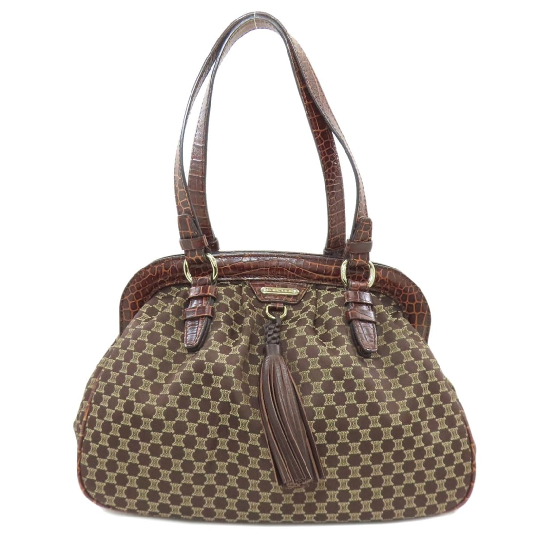 Celine Macadam pattern fringe handbag, canvas, women's.: --- Catalog ---Category: SizeSize (HxWxD): 23cm x 31cm x 13cm / 9.05'' x 12.2'' x 5.11''Category: DesignType: HandbagColor: BrownGender: WomenMaterial: Canvas Category: GeneralBrand: Celine--- Item Li