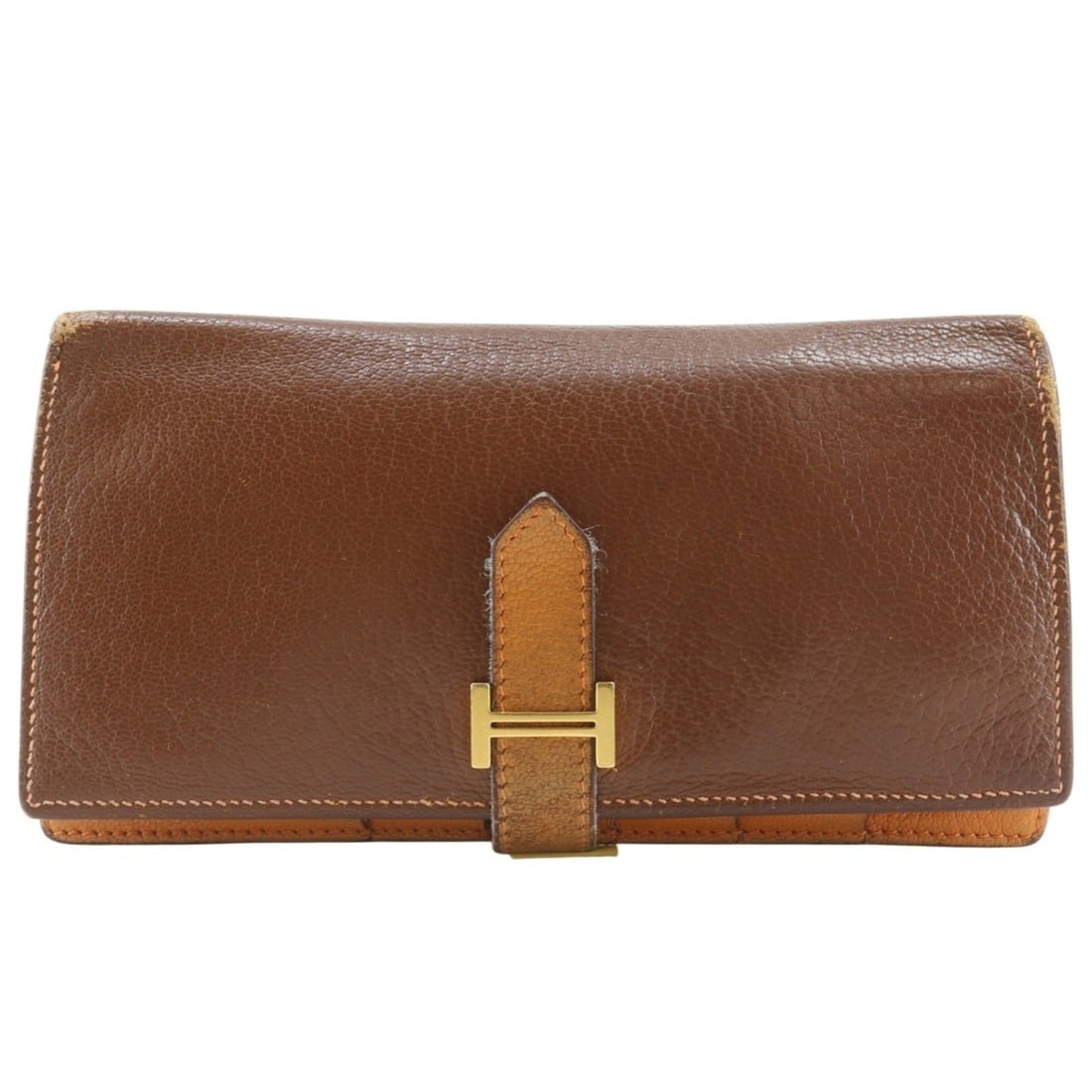Hermes Bearn Soufflé Long Wallet, Bicolor Chevre Leather, 2009 Model, Brown/Gold Hardware, ?M,: --- Catalog ---Category: SizeSize (HxWxD): 9.5cm x 17.5cm x 1.5cm / 3.74'' x 6.88'' x 0.59''Category: DesignType: Long wallet (bi-fold)Color: BrownGender: MenMaterial: Chevre leather Category: General
