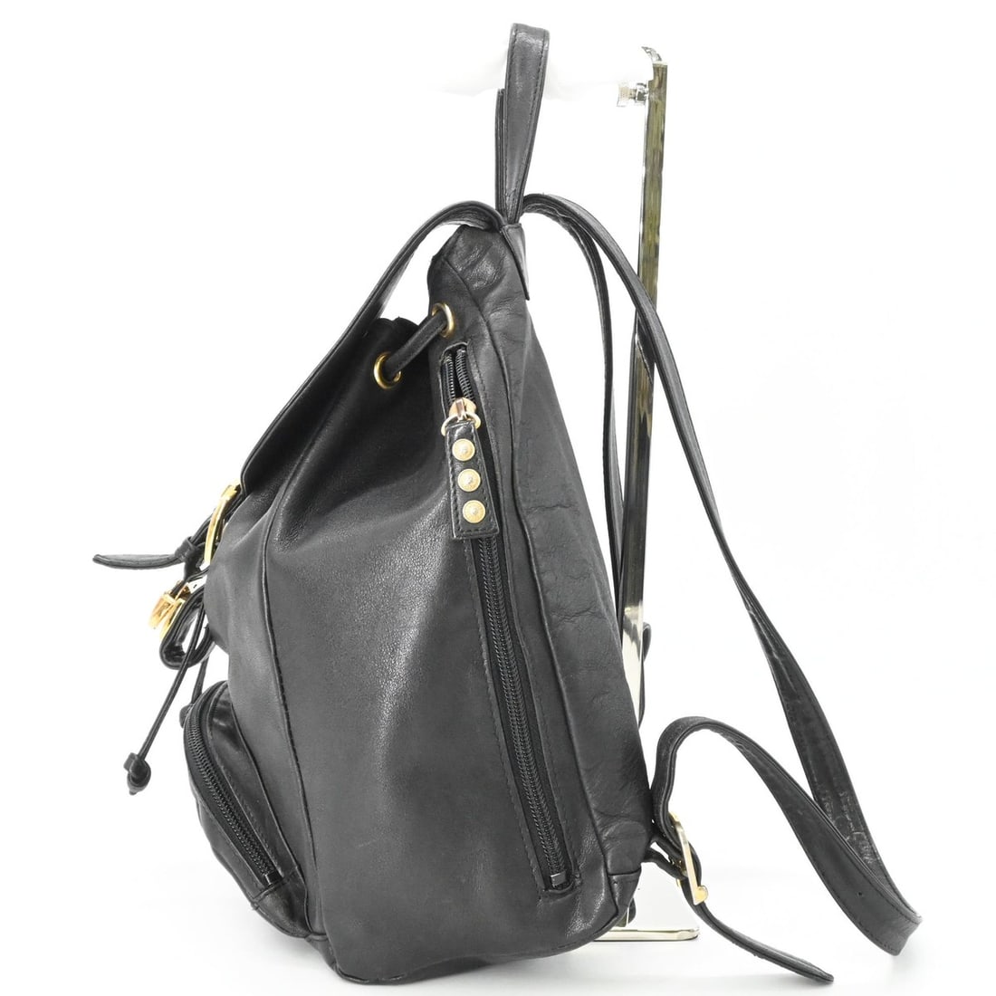 VERSACE Sunburst Backpack, Leather, Black - 4