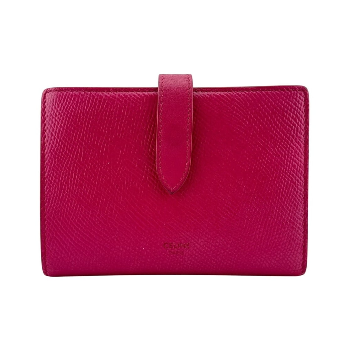 CELINE Medium Strap Bi-fold Wallet, Pink: --- Catalog ---Category: SizeSize (HxWxD): 9.9cm x 13.5cm / 3.89'' x 5.31''Category: DesignType: Wallet (bi-fold)Color: PinkGender: WomenMaterial: Leather Category: GeneralBrand: Celine--- Item List -
