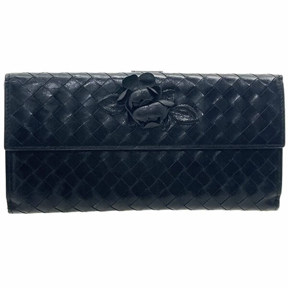 Bottega Veneta Flower Motif Intrecciato Continental Wallet Leather Black 134075 Mesh Bi-fold Long W: --- Catalog ---Category: SizeSize (HxWxD): 9.5cm x 18.8cm x 2cm / 3.74'' x 7.4'' x 0.78''Category: DesignType: Long wallet (bi-fold)Color: BlackGender: WomenMaterial: Leather Category: GeneralMPN: 134
