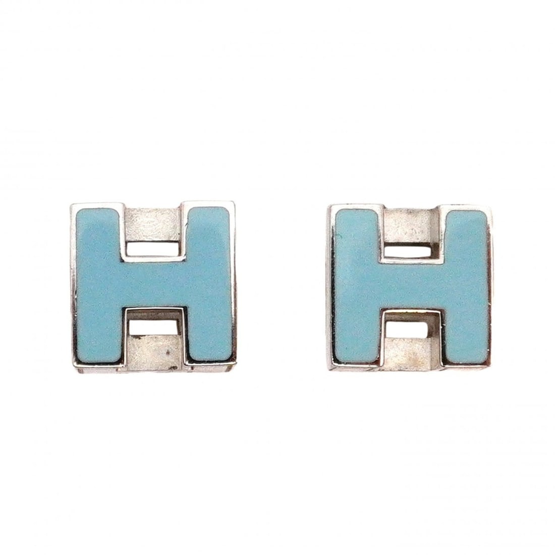 Hermes Cage d'H Earrings, Metal, Silver, Blue, Women's: --- Catalog ---Category: SizeSize (HxWxD): 7.60mm x 7.60mm / 0.30'' x 0.30''Category: DesignType: Stud earringsColor: Blue, SilverGender: WomenMaterial: MetalCategory: GeneralBrand: Hermes--- Item Lis
