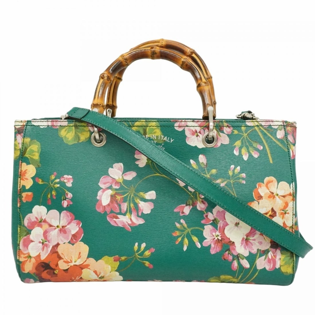 Gucci GG Blooms Bamboo Handbag 323660 Leather Green 2-way Bag for Women: --- Catalog ---Category: SizeSize (HxWxD): 20cm x 34.5cm x 14.5cm / 7.87'' x 13.58'' x 5.7''Category: DesignType: HandbagColor: GreenGender: WomenMaterial: Leather Hardware Color: SilverCategory: Gene