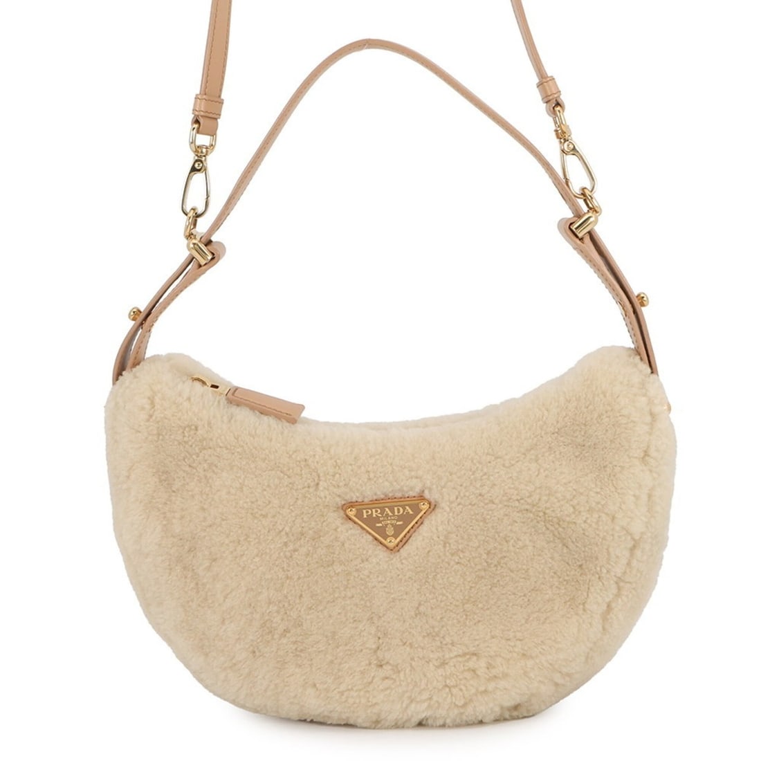 Prada handbag, Arche small, shearling leather, 1BC194, PRADA 2-way: --- Catalog ---Category: SizeSize (HxWxD): 15cm x 27cm x 7cm / 5.9'' x 10.62'' x 2.75''Category: DesignType: HandbagColor: BeigeGender: WomenMaterial: Leather Category: GeneralMPN: 1BC194_2EC9_F03KL_V