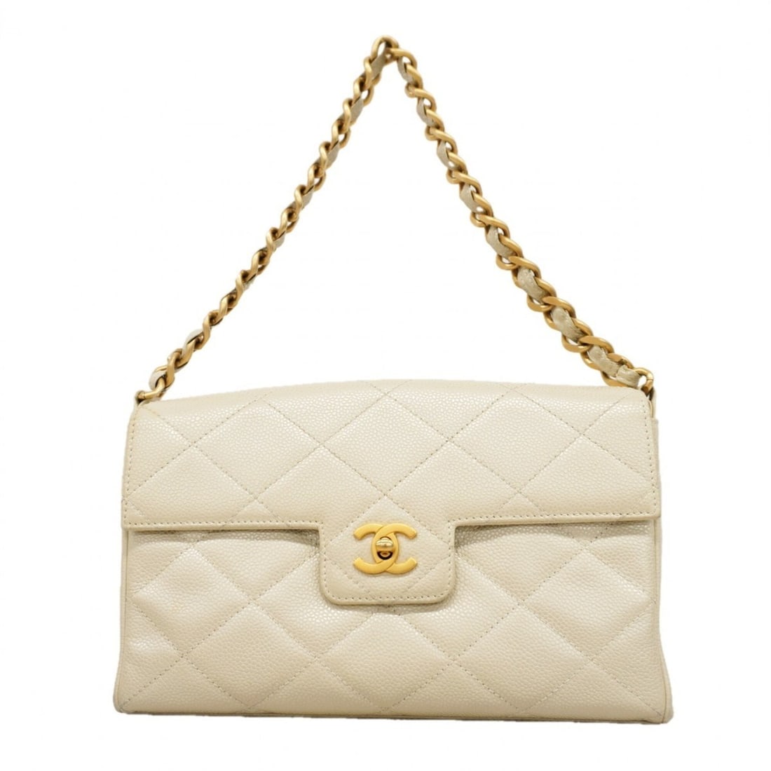 Chanel Matelassé Chain Shoulder Bag, Caviar Leather, Ivory, Women's: --- Catalog ---Category: SizeSize (HxWxD): 17cm x 26cm x 6cm / 6.69'' x 10.23'' x 2.36''Category: DesignType: Shoulder bagColor: IvoryGender: WomenMaterial: Grained Calfskin Hardware Color: GoldCatego