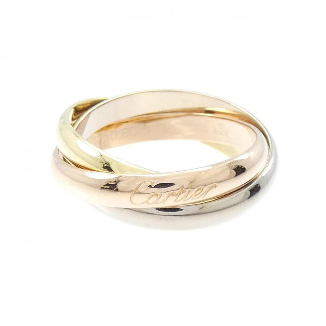 Cartier Trinity Ring: --- Catalog ---Category: SizeUS Size: 10Brand Size: 60Category: DesignType: Band ringGender: WomenMaterial: Pink gold (18K), White gold (18K), Yellow gold (18K)Category: GeneralMPN: B4052700Brand: Car