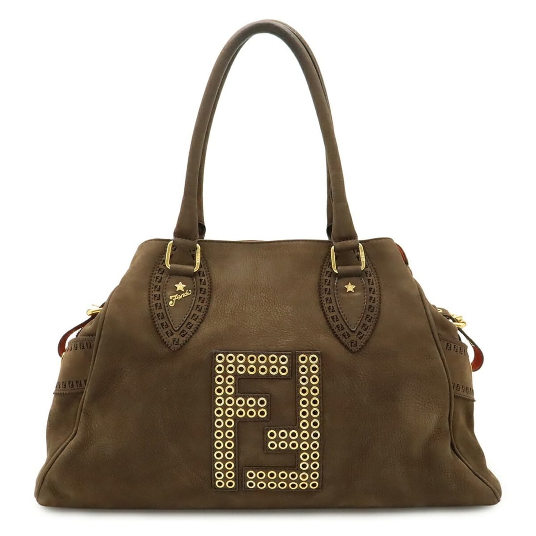 FENDI Etnico Zucca Handbag Tote Bag Shoulder Star Nubuck Dark Brown 8BN162: --- Catalog ---Category: SizeSize (HxWxD): 27cm x 40cm x 15cm / 10.62'' x 15.74'' x 5.9''Category: DesignType: Handbag, Tote bagColor: Dark brownGender: Women,MenMaterial: Zucca , Leather Leather/Fur 
