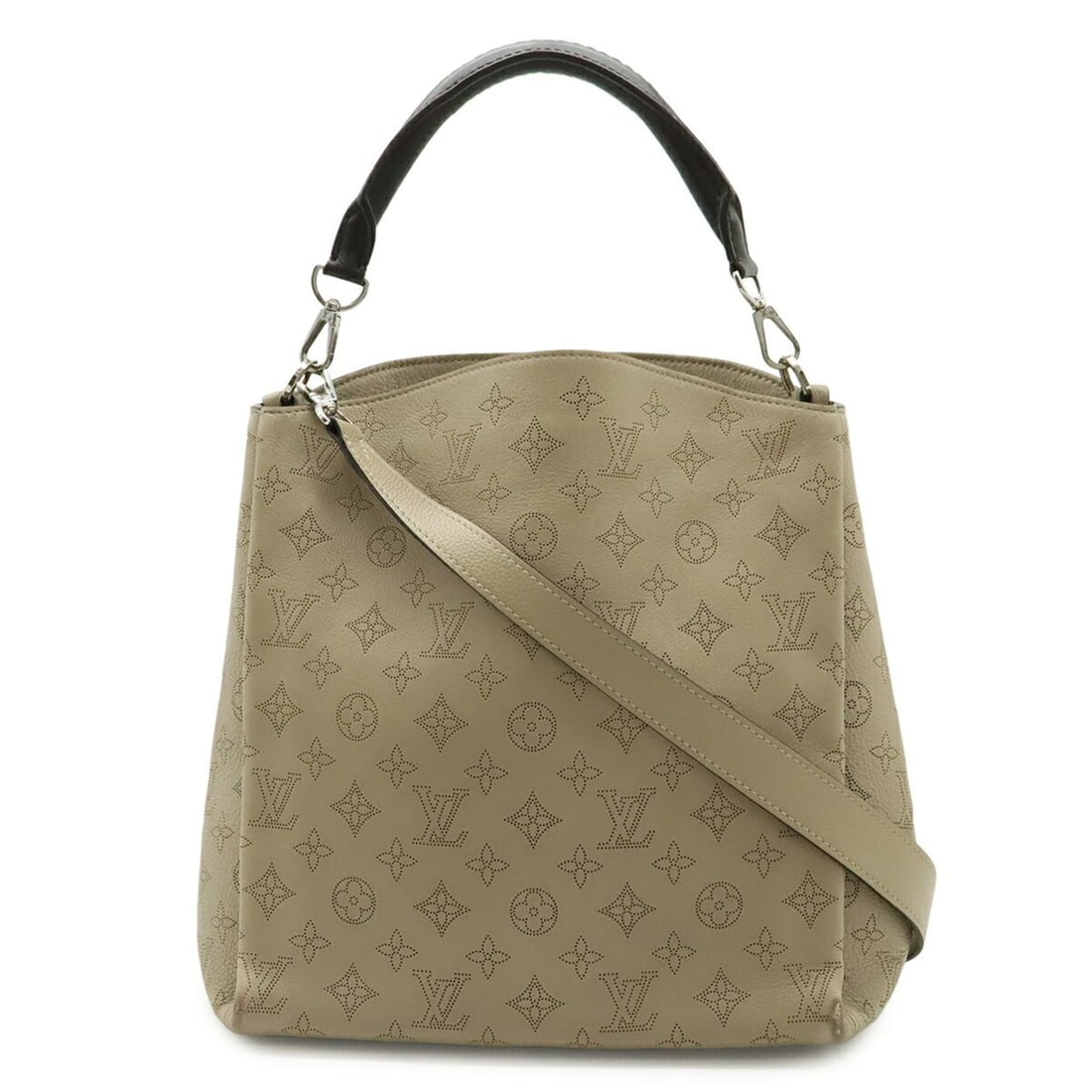 LOUIS VUITTON Mahina Babylon PM Shoulder Bag, Leather, Sand Beige, M50032: --- Catalog ---Category: SizeSize (HxWxD): 29cm x 26cm x 16.5cm / 11.41'' x 10.23'' x 6.49''Category: DesignType: Shoulder bagColor: Beige, GalleGender: Men,WomenMaterial: Mahina leather , Leather Cat
