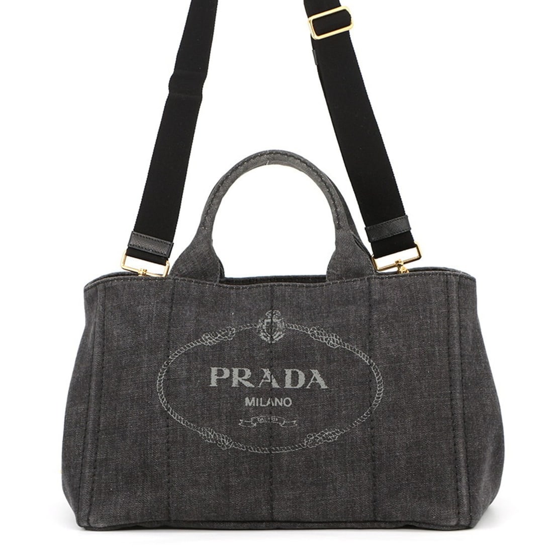 Prada Canapa Medium Tote Bag 1BG642 PRADA Black 2-way Handbag (1 of 18)
