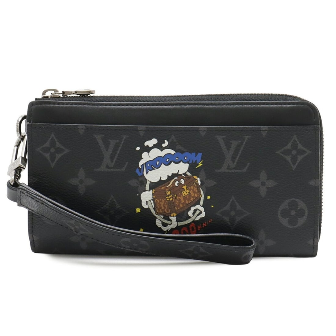 LOUIS VUITTON Louis Vuitton Monogram Eclipse Zippy Dragonne L-shaped Long Wallet Trunk Print with: --- Catalog ---Category: SizeSize (HxWxD): 11cm x 19.5cm / 4.33'' x 7.67''Category: DesignType: Coin purse/coin caseColor: Black, GrayGender: MenMaterial: Monogram Eclipse , Leather Leather/Fur Type: 
