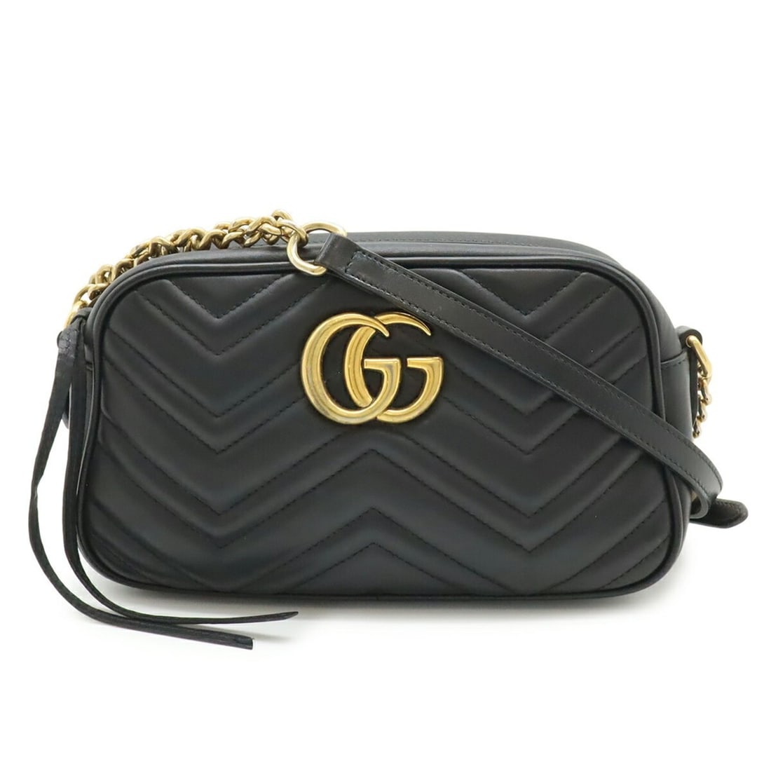 GUCCI GG Marmont Shoulder Bag, Pouch, Chain Quilted Leather, Black, 447632: --- Catalog ---Category: SizeWeight: 400g / 14.1oz.Size (HxWxD): 14cm x 23.5cm x 7cm / 5.51'' x 9.25'' x 2.75''Strap Length: 134cm / 52.75''Category: DesignType: Shoulder bagColor: BlackGender: WomenM