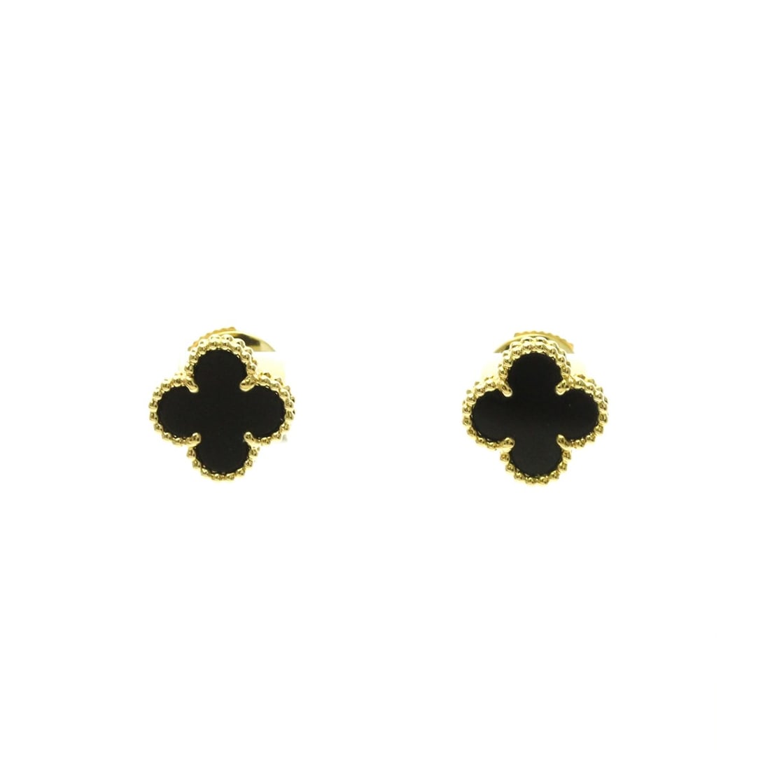 Van Cleef & Arpels Sweet Alhambra Onyx Yellow Gold (18K) Stud Earrings: --- Catalog ---Category: SizeWeight: 2.7g / 0.09oz.Size (HxWxD): 9.30mm x 9.30mm / 0.37'' x 0.37''Category: DesignType: Stud earringsMetal: GoldStone: OnyxStyle: FashionGender: Men,WomenMaterial: Yell