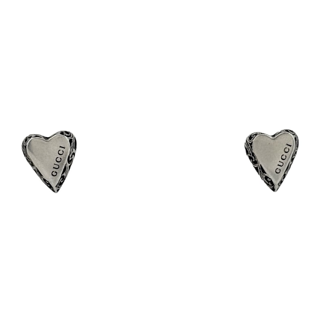 Gucci logo earrings, heart motif, sterling silver (925), silver, women's. (1 of 10)