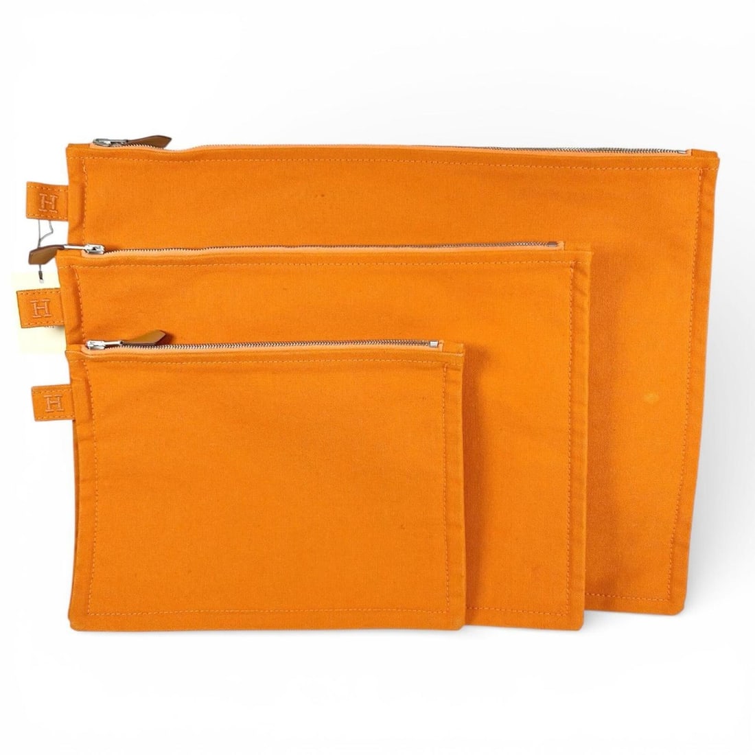 HERMES Bora 100% Cotton H Logo 3-Piece Set: Pouch, Orange, Made in France, Authentic, Women's (1 of 20)