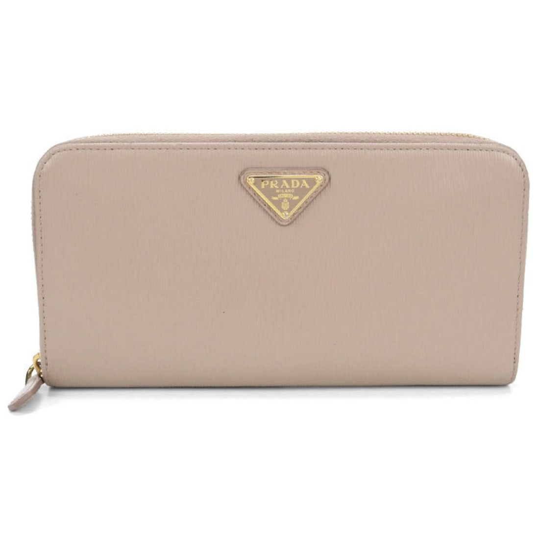 PRADA women's long wallet with round zipper closure, beige.: --- Catalog ---Category: SizeSize (HxWxD): 10.5cm x 20cm x 2cm / 4.13'' x 7.87'' x 0.78''Category: DesignType: Long wallet (bi-fold)Color: BeigeGender: WomenMaterial: Leather Leather/Fur Type: Calfski