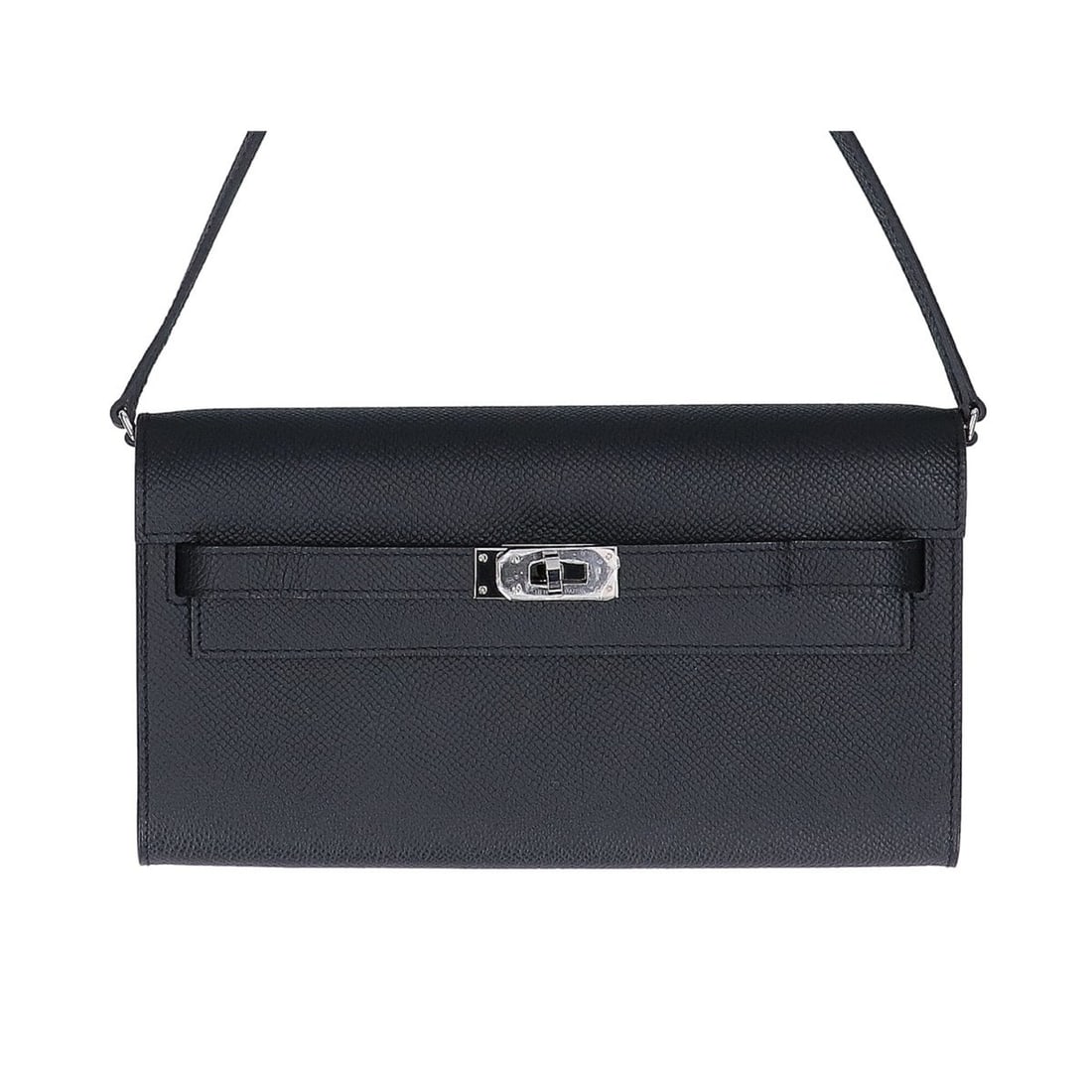 HERMES Kelly Wallet To Go 2-Way Shoulder Bag - Black, Veau Epsom Leather, Silver Hardware, K Stamp,: --- Catalog ---Category: SizeSize (HxWxD): 11.5cm x 20.5cm x 3cm / 4.52'' x 8.07'' x 1.18''Category: DesignType: Shoulder bagColor: BlackGender: WomenMaterial: Leather Category: GeneralBrand: Hermes--