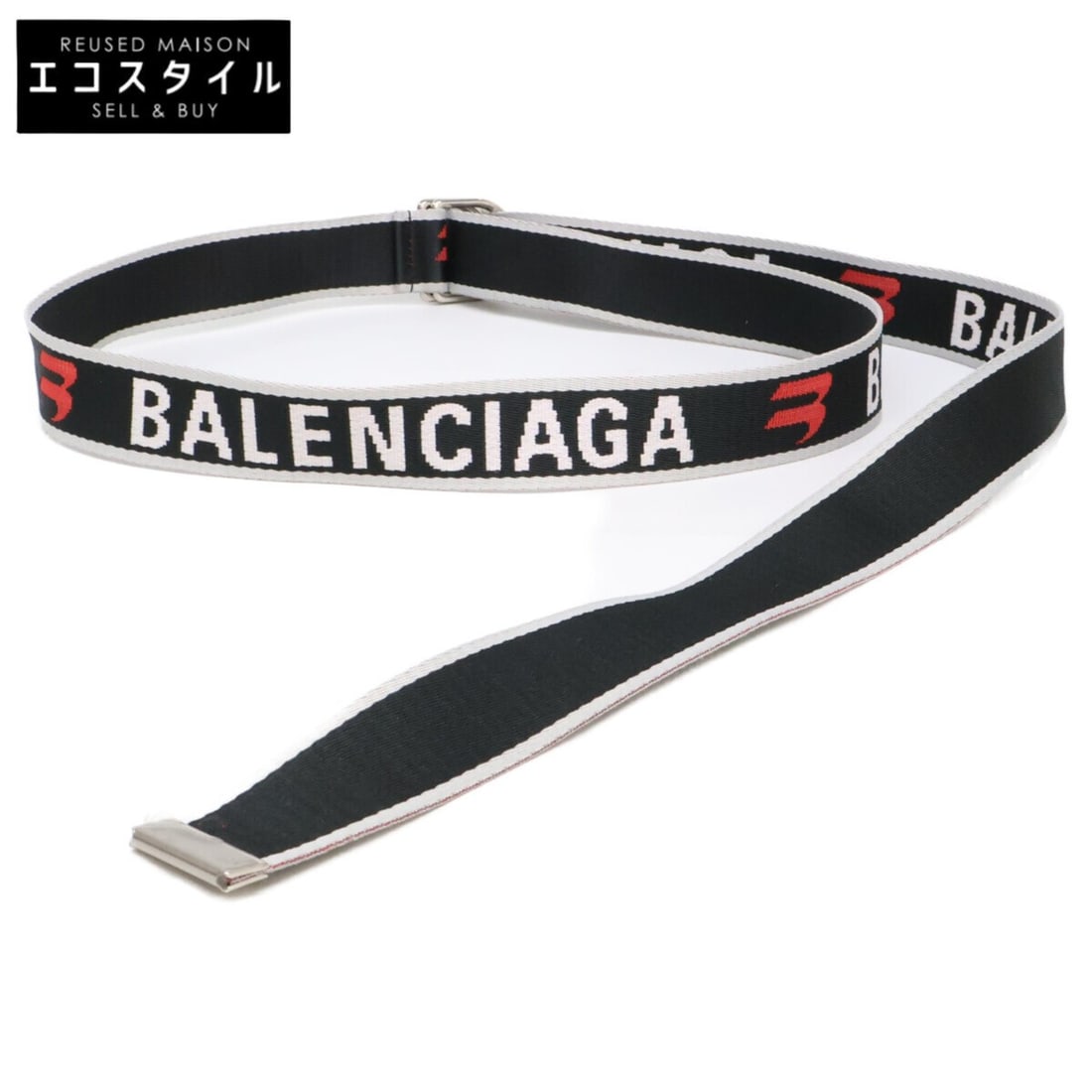 BALENCIAGA D Ring Logo Jacquard Belt, Gray with Red Webbing, Men's (1 of 9)
