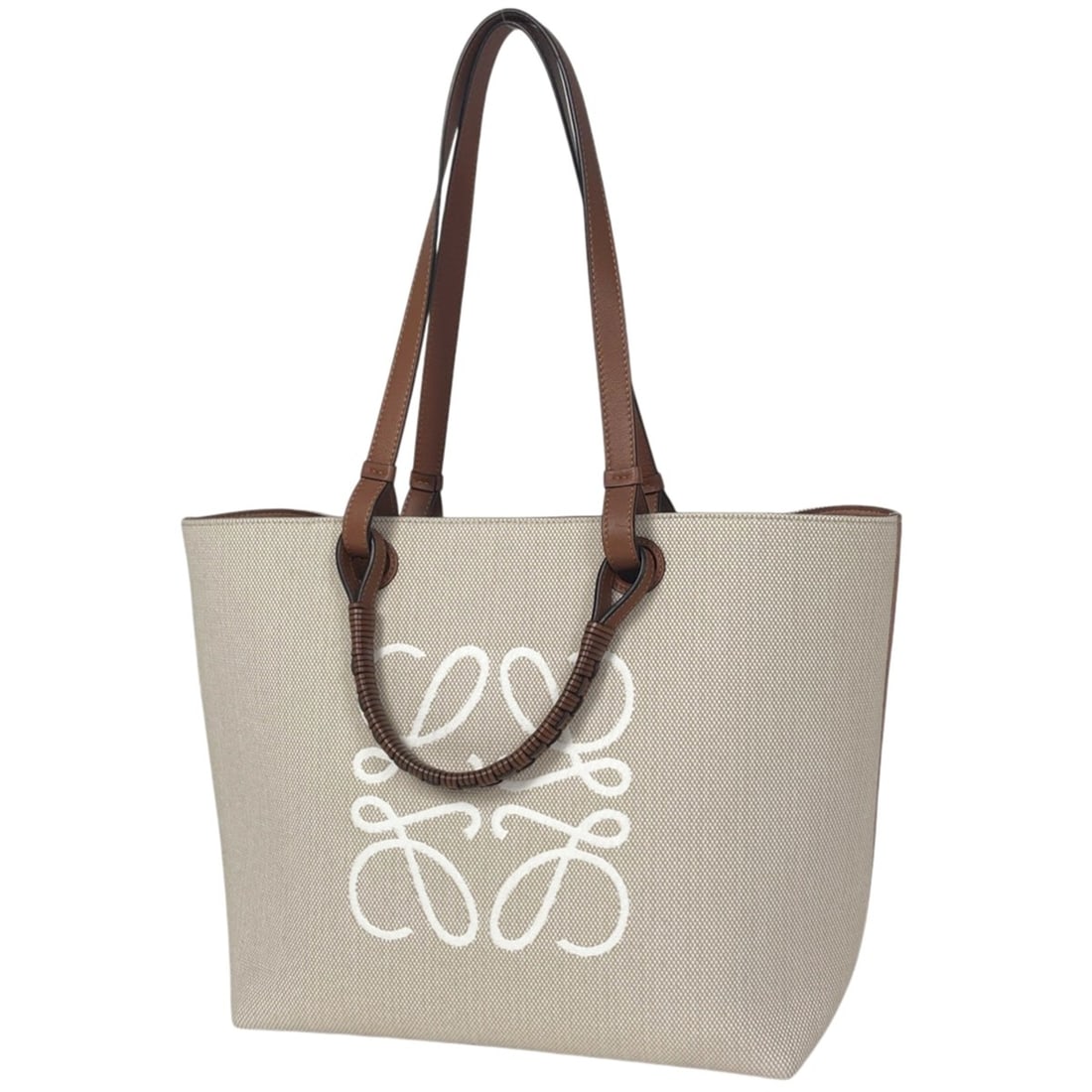 Loewe Anagram Medium Tote Bag, 2-Way, Fabric, Beige/Brown, Women's: --- Catalog ---Category: SizeSize (HxWxD): 30cm x 32cm x 17.5cm / 11.81'' x 12.59'' x 6.88''Category: DesignType: Tote bagColor: Beige, BrownGender: WomenMaterial: Fabric , Leather Category: GeneralBr