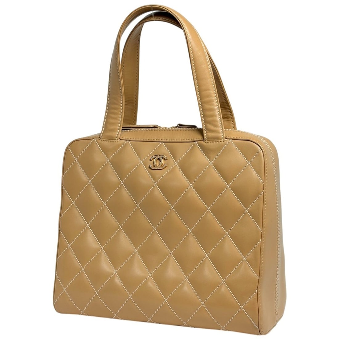 Chanel Wild Stitch Handbag, Coco Mark, Leather, Beige, A14693, Women's (1 of 10)