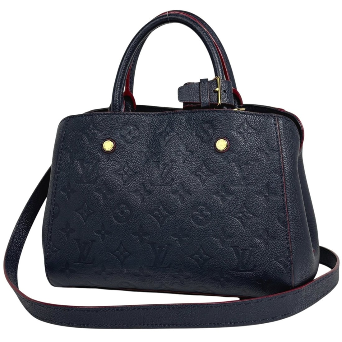 Louis Vuitton Montaigne BB 2-Way Shoulder Bag/Handbag, Monogram Empreinte, Marine Rouge, M42747,: --- Catalog ---Category: SizeSize (HxWxD): 19cm x 24cm x 13cm / 7.48'' x 9.44'' x 5.11''Category: DesignType: Handbag, Shoulder bagColor: Marine rougeGender: WomenMaterial: Monogram Empreinte Category